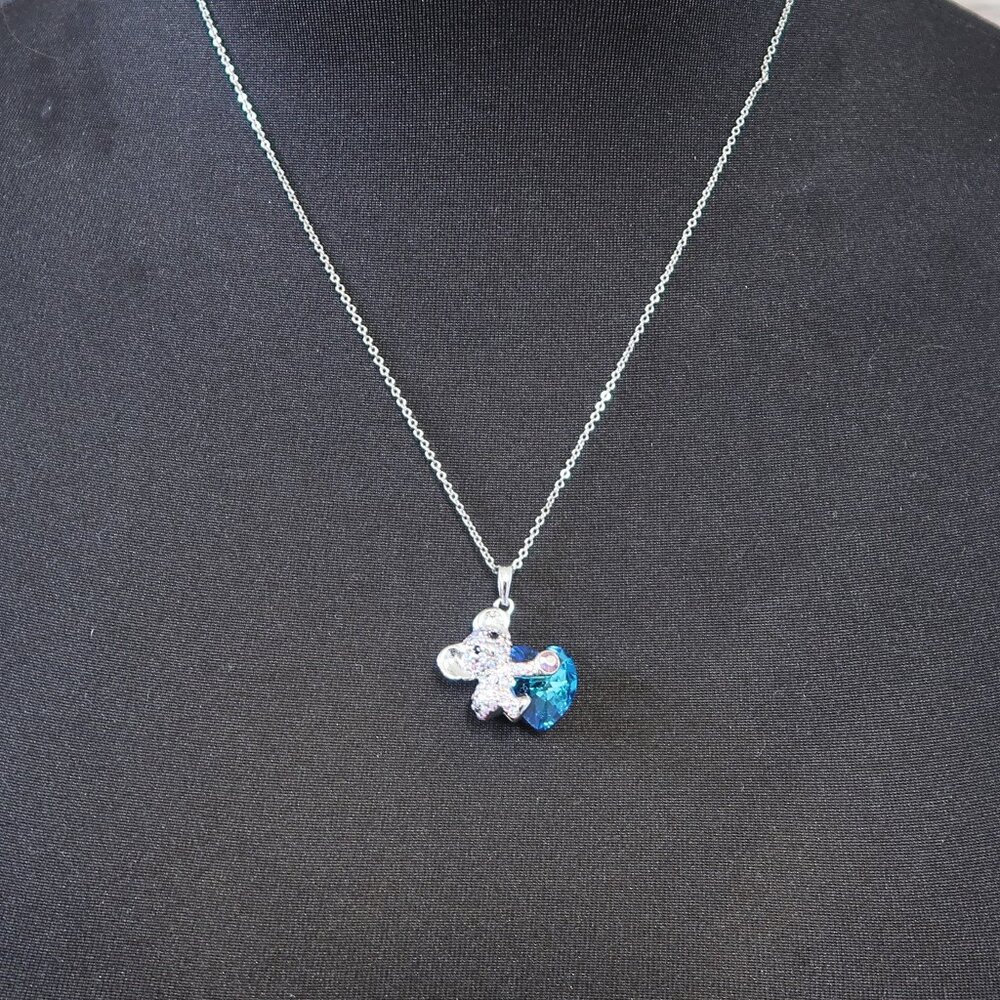 Cute Koala Bear Pendant Necklace Blue Heart Stone Silver Tone Chain 19.5 Inch - Picture 2 of 4